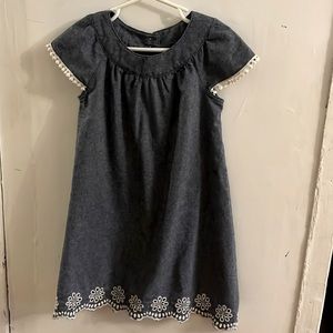 Little Girls light Denim Short sleeve dress with Daisies